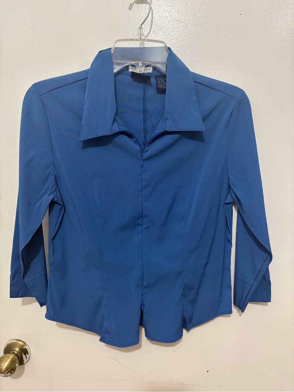 Classic Blue Collared Blouse - Women's Button-Front Top